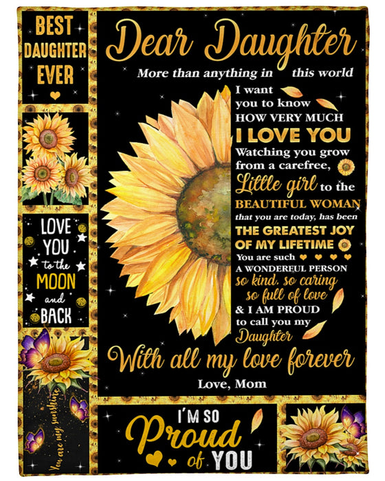 Personalized Blanket To My Daughter From Mom Sunflower Design Butterfly Print Star Night Background Custom Name