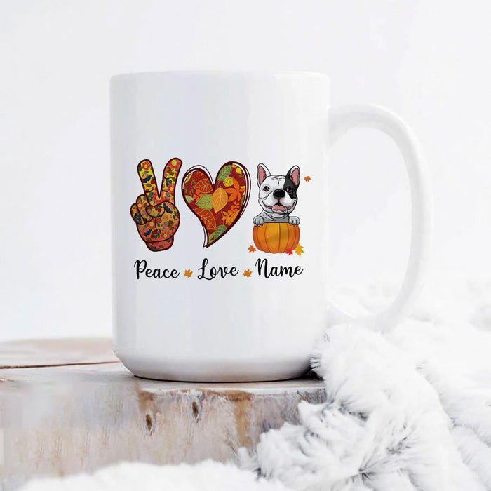 Personalized Coffee Mug Gifts For Dog Owners Peace Love Fall Pumpkins Autumn Custom Name Funny Cup For Thanksgiving