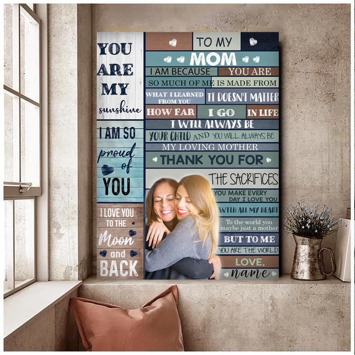 Personalized Canvas Wall Art For Mom From Kids I Love You To The Moon And Back Custom Name & Photo Poster Home Decor