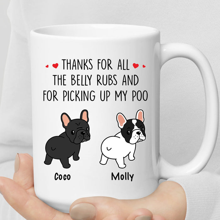 Personalized Coffee Mug Gifts For Dog Owners  Bulldog Thanks For All The Belly Rubs Custom Name White Cup For Christmas