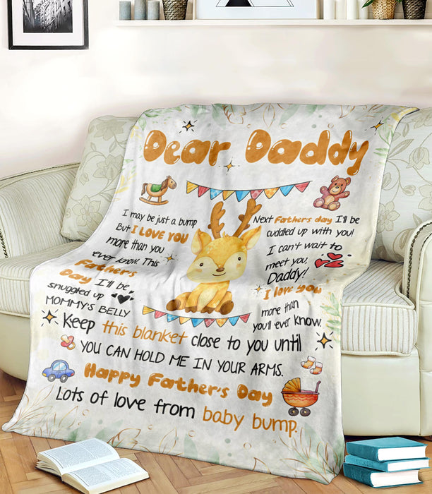 Personalized Blanket To My Dad From Baby Bump Happy Father's Day Funny Cute Baby Deer Cartoon Design Custom Name