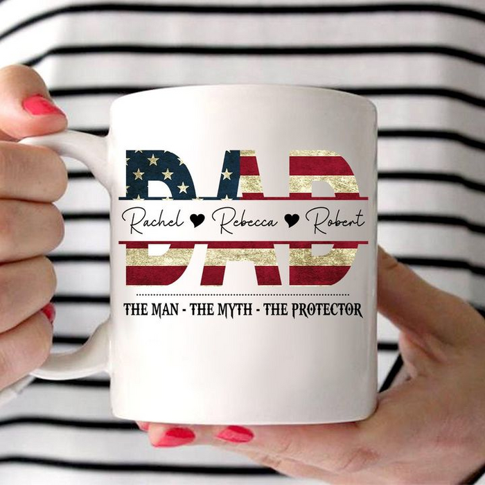 Personalized Coffee Mug For Dad From Kids Vintage American Flag The Man Myth Custom Name Ceramic Cup Gifts For Christmas