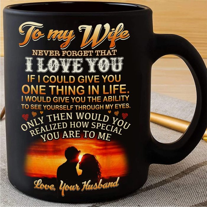 Personalized Black Coffee Mug For My Wife From Husband Never Forget Couple Under Sunset Custom Name 11 15oz Cup