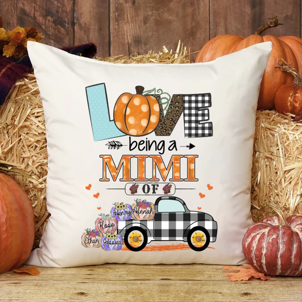 Personalized Square Pillow Gifts For Grandma Love Being Mimi Pumpkins Custom Grandkids Name Sofa Cushion Christmas Gifts