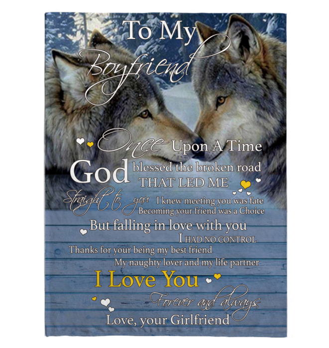 Personalized To My Boyfriend From Girlfriend I Love You Forever And Always Wolf Couple Printed Valentine Blanket