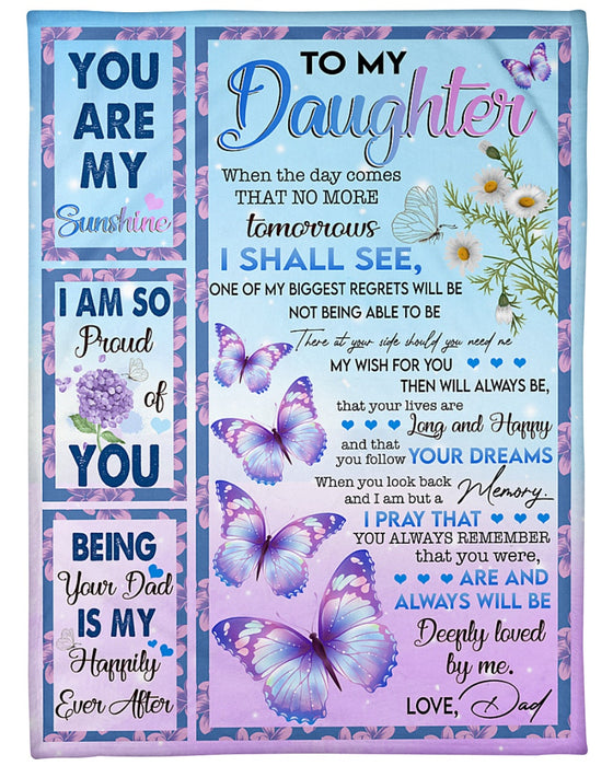 Personalized Blanket To My Daughter From Dad So Proud Of You Vintage Design Butterfly & Daisy Print Custom Name