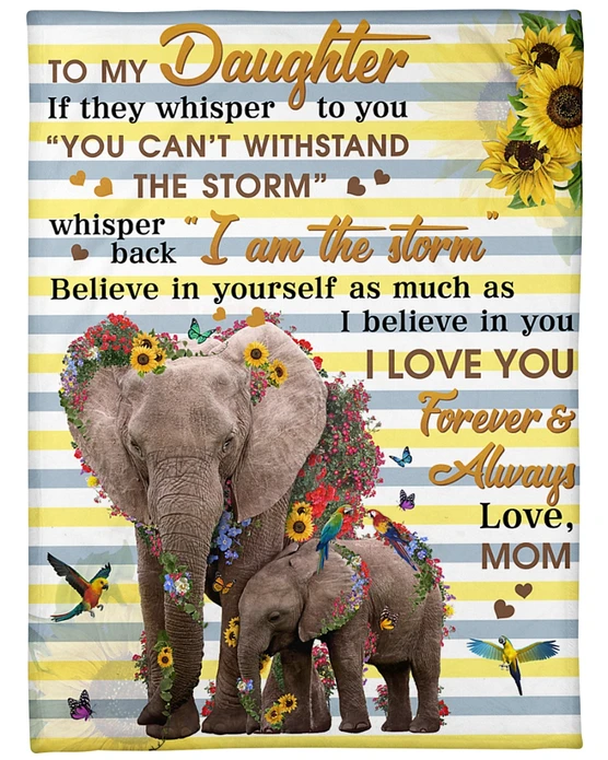 Personalized To My Daughter Fleece Blanket From Mom Print Elephant Family Sweet Message for Daughter Customized Blanket Cozy Plush For Sofa Bedroom Gifts For Birthday Graduation