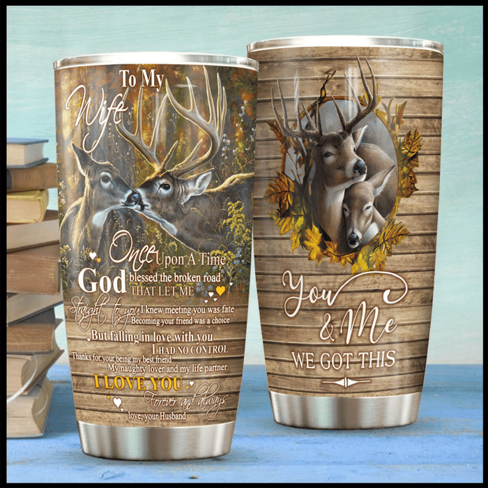 Personalized To My Wife Tumbler From Husband Deer Hunting Falling In Love Custom Name Travel Cup Christmas Gifts