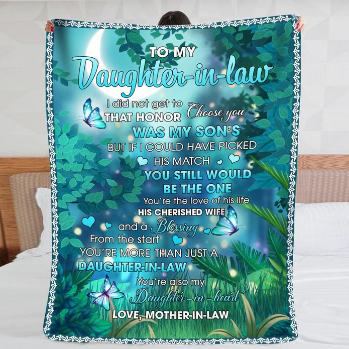 Personalized To My Daughter In Law Blanket Butterflies Flying Forest In My Heart Custom Name Gifts For Christmas
