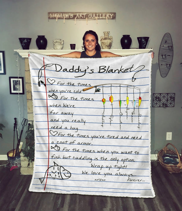 Personalized Fleece Blanket For Fishing Lovers Daddy's Blanket For The Times You're Tired  Print Rod Custom Kid's Name