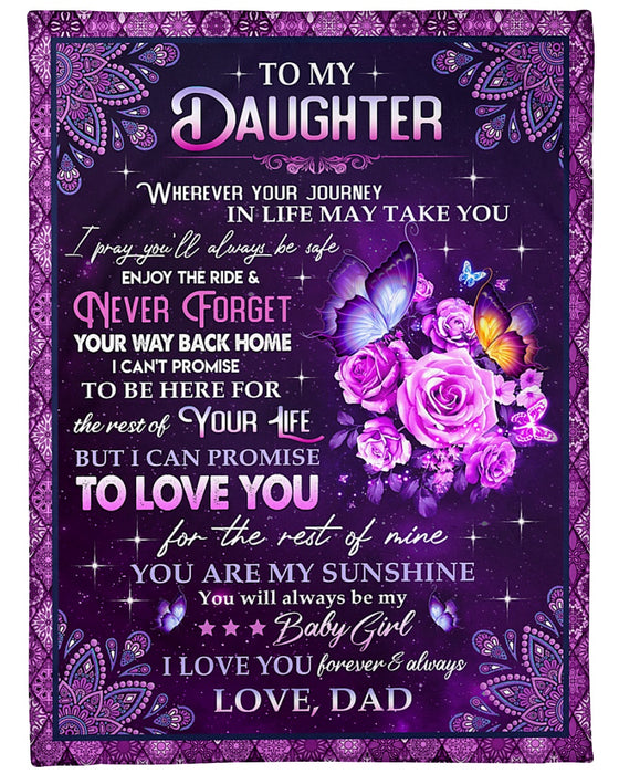 Personalized Blanket To My Daughter From Dad Vintage Sunflower & Butterfly Style Galaxy Background Custom Name