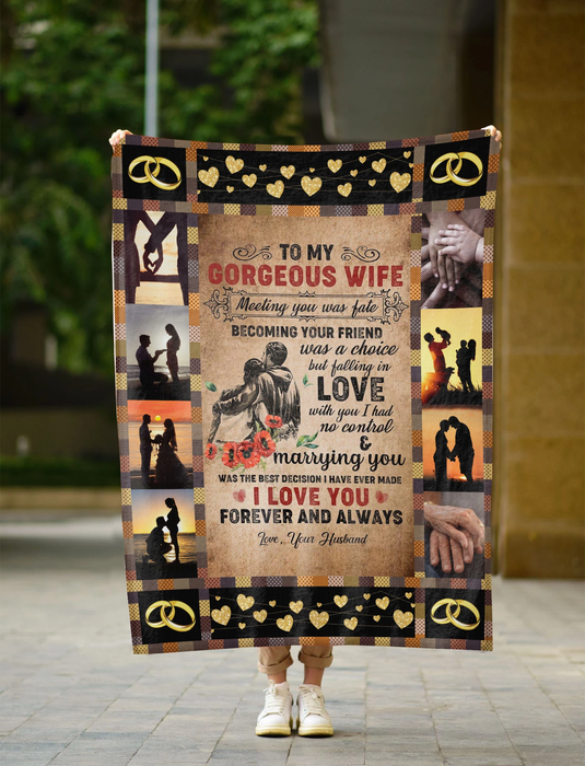 Personalized Vinatge Blanket To My Gorgeous Wife Meeting You Was Fate Holding Couple Custom Name Blanket For Valentine