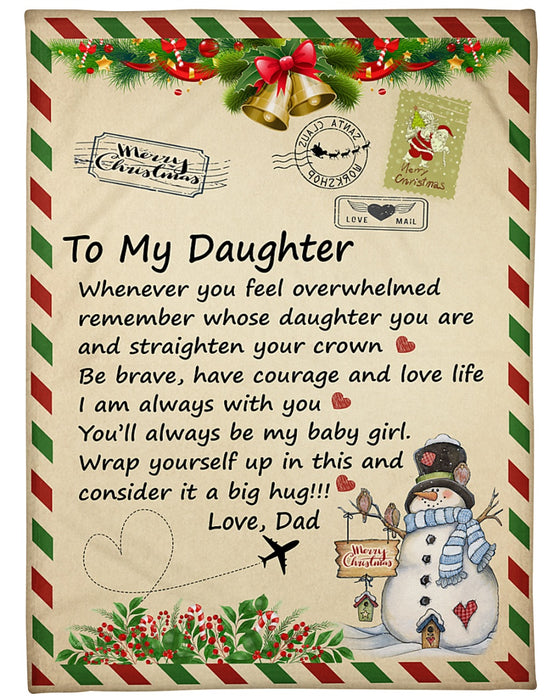 Personalized To My Daughter Blanket From Mom Dad Snowman Santa Claus Vintage Letter Design  Custom Name Birthday Gifts