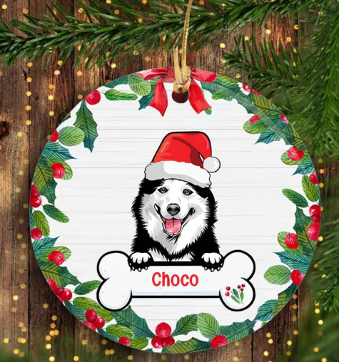 Personalized Ornament For Dog Lovers Wreath Bone  Santa Hot Dog Custom Name Tree Hanging Gifts For Christmas Birthday