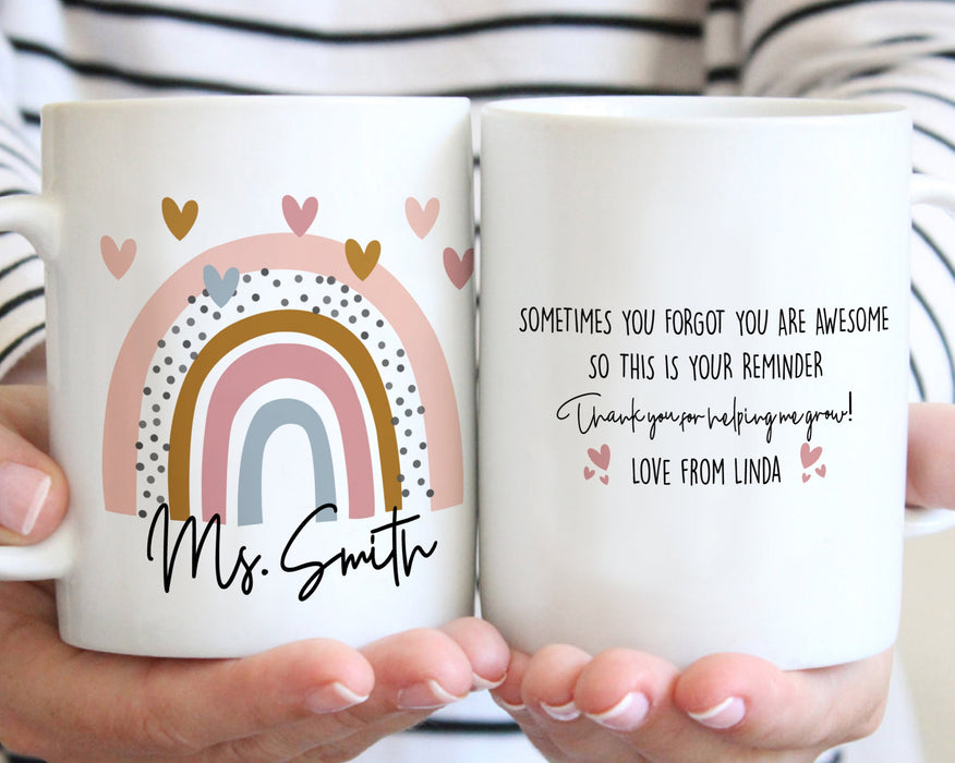Personalized Coffee Mug For Teacher Thank You For Helping Me Grow Rainbow Custom Name Ceramic Cup Back To School Gifts