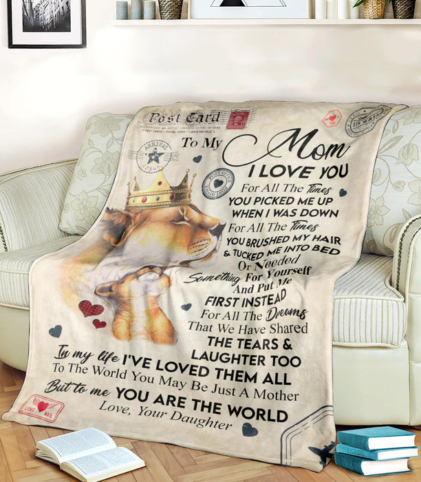 Personalized To My Mom Blanket From Daughter Old And Baby Lion With Crown Printed Airmail Style Custom Name