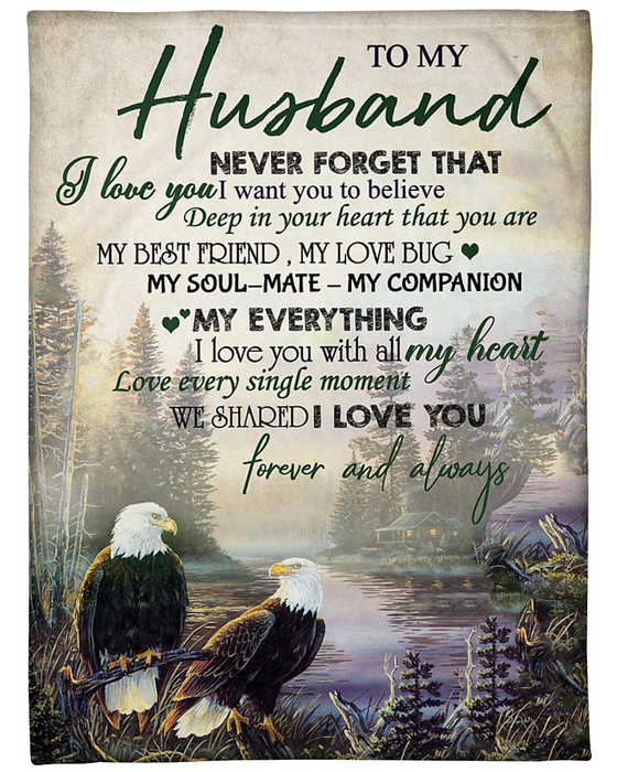 Personalized To My Husband Fleece Blanket From Wife Never Forget That I Love You Eagle Couple In The Forest