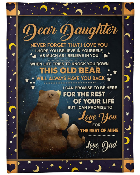 Personalized Blanket To My Daughter From Dad Old & Baby Bear Vintage Design Galaxy Background Moon Frame Custom Name