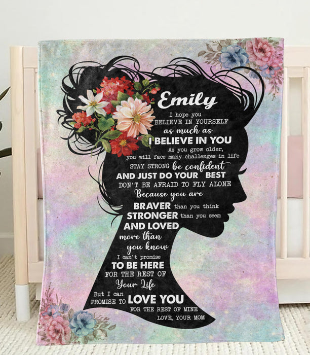 Personalized Blanket To My Daughter From Mom I Believe In You Flower Design Young Girl Print Custom Name