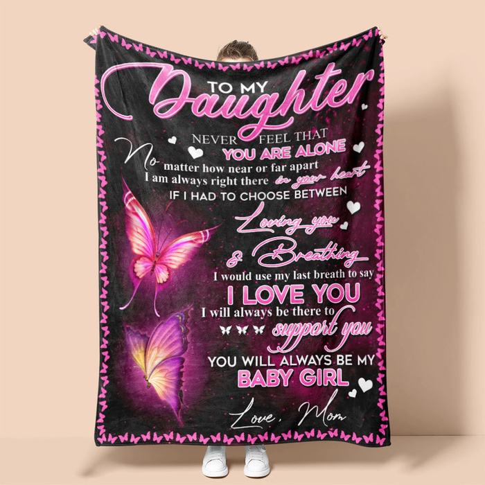 Personalized Lovely Sherpa Blanket To My Daughter Lighting Pink Butterflies Design Print Customized Name Throws