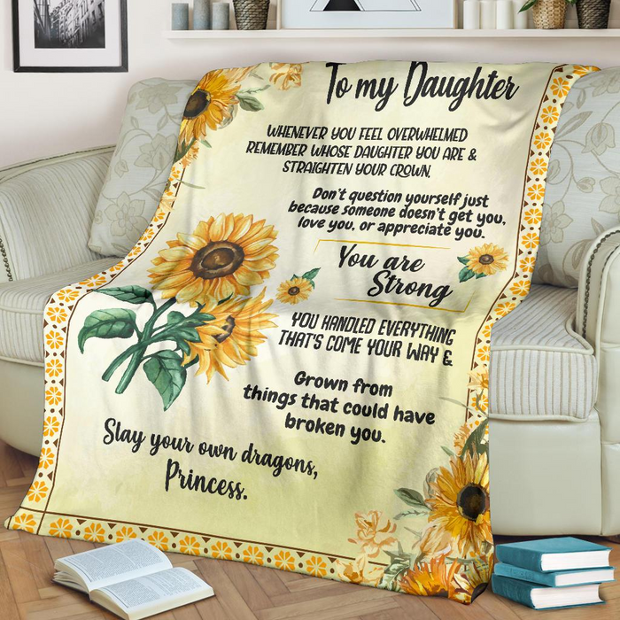 Personalized Fleece Sherpa Blanket To My Daughter Remember You Are Strong Sunflower Blanket From Mom Custom Name