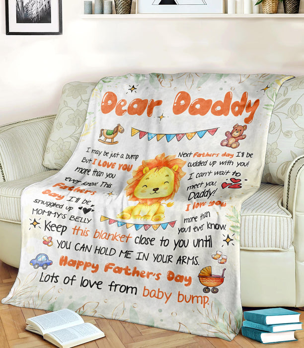 Personalized Blanket To My Dad From Baby Bump Happy Father's Day Cute Funny Baby Lion Cartoon Design Custom Name