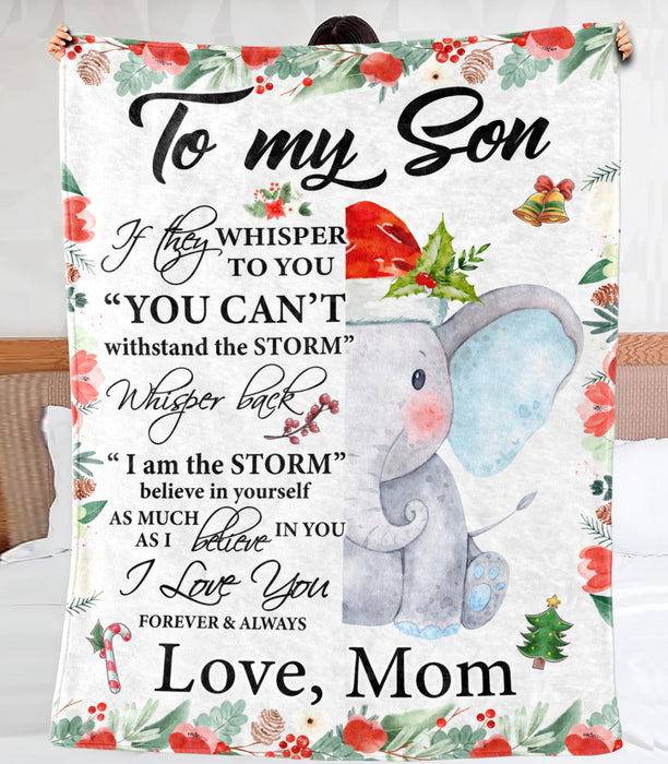 Personalized To My Son Blanket From Father Mother Custom Name Whisper Back I Am The Storm Elephant Gifts For Christmas