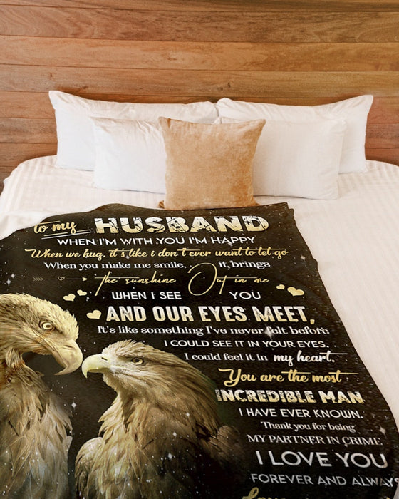 Personalized Blanket To My Husband Thank You For Being Partner In Crime Eagle Couple Blanket For Valentine Custom Name