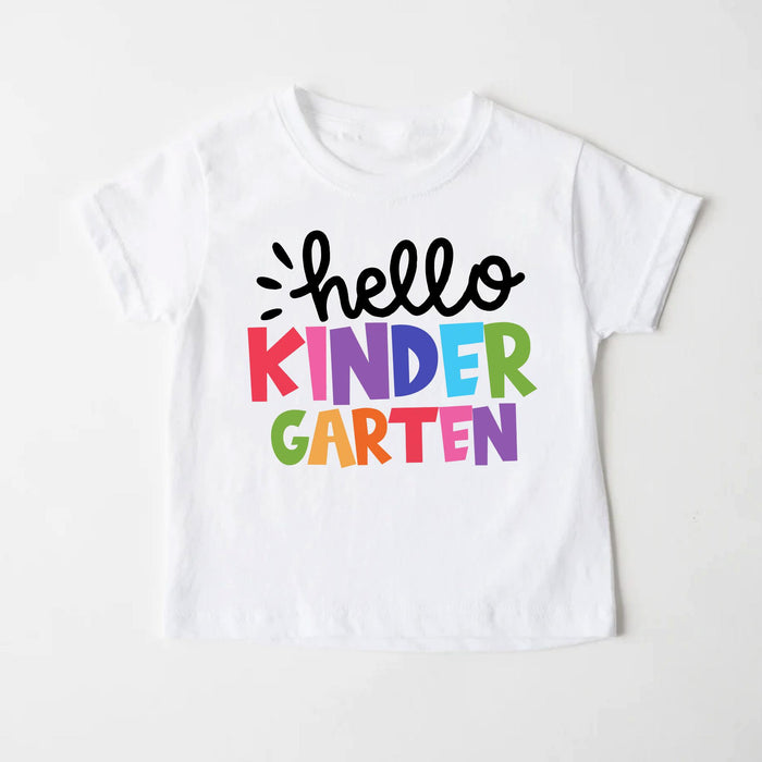 Personalized T-Shirt For Kid Hello Kindergarten Colorful Design Custom Grade Level Back To School Outfit