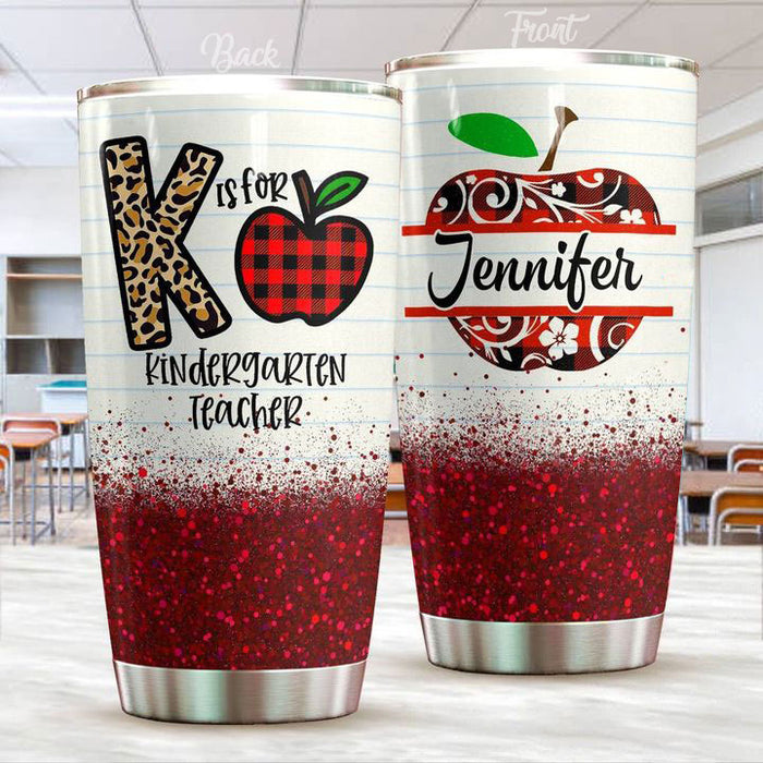 Personalized Tumbler Gifts For Teacher K For Kindergarten Teacher Apple 20oz Travel Cup Custom Name For Back To School
