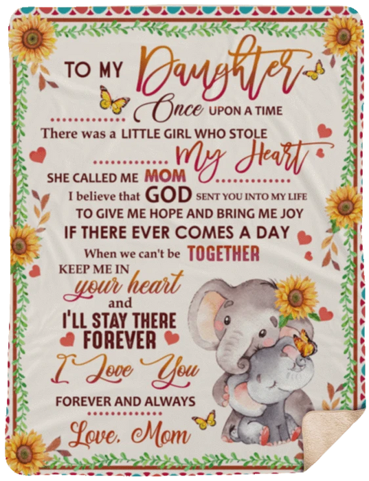 Personalized To My Daughter From Mom Elephant And Sunflower Themed Premium Blanket Custom Name I Love You Forever
