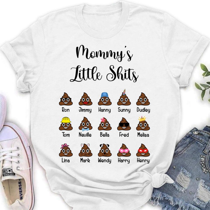 Personalized T-Shirt For Mom Mommy's Little Shits Funny Naughty Shit Design Custom Kids Name Mother'S Day Shirt