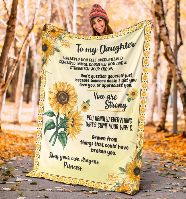 Personalized Fleece Sherpa Blanket To My Daughter Remember You Are Strong Sunflower Blanket From Mom Custom Name