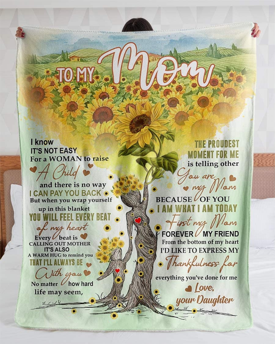 Personalized Green Fleece Blanket To My Mom Sunflower Trees & Garden Design Prints Custom Name Throw Blankets