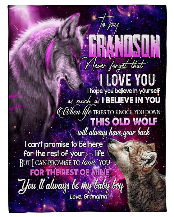 Personalized To My Grandson Blanket From Grandparents Purple Wolf Always Have Your Back Custom Name Gifts For Christmas