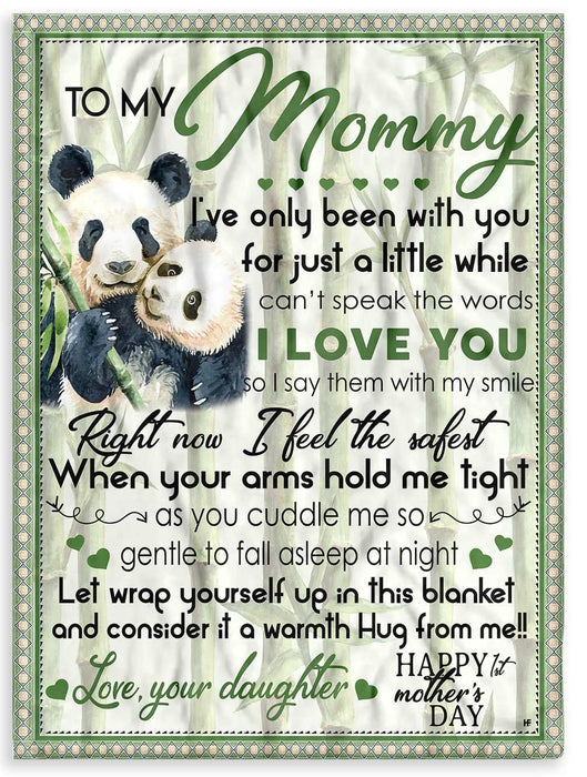 Personalized Fleece Blanket To My Mommy I'Ve Only Been With You Cute Panda Hug & Green Bamboo Print Custom Name
