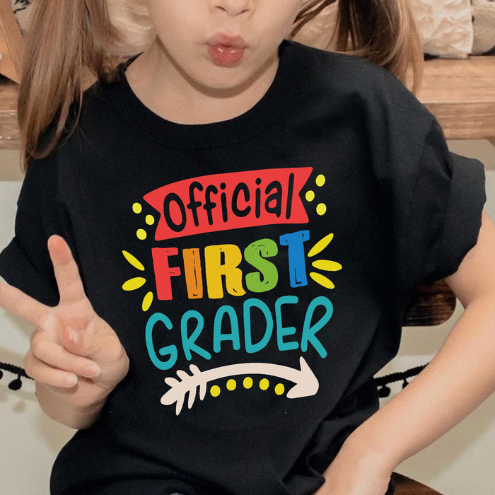 Personalized T-Shirt Gifts For Kid Official First Grader Colorful Words Custom Grade Shirt Back To School Outfit