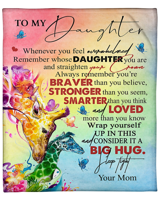 Personalized Coloful Blanket To My Daughter Watercolor Giraffe & Butterfly Blankets Custom Name