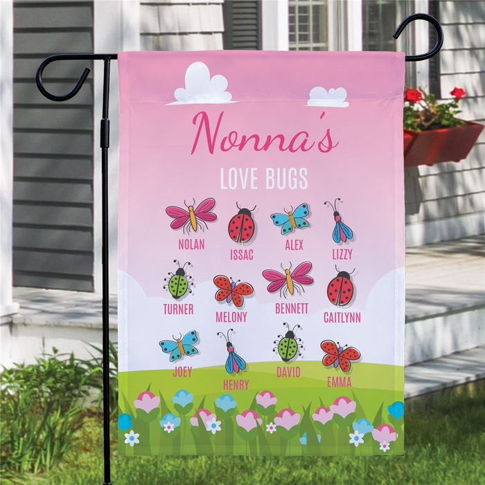 Personalized Garden Flag For Grandma Flowers Nonna's Love Bugs Custom Grandkids Name Colorful Welcome Flag