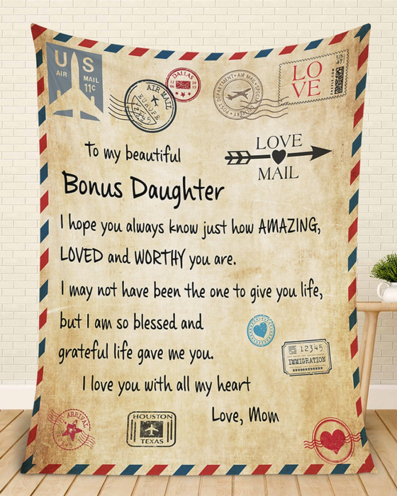 Personalized To My Stepdaughter Blanket From Step Mom Dad How Loved You Are Airmail Letter Custom Name Christmas Gifts