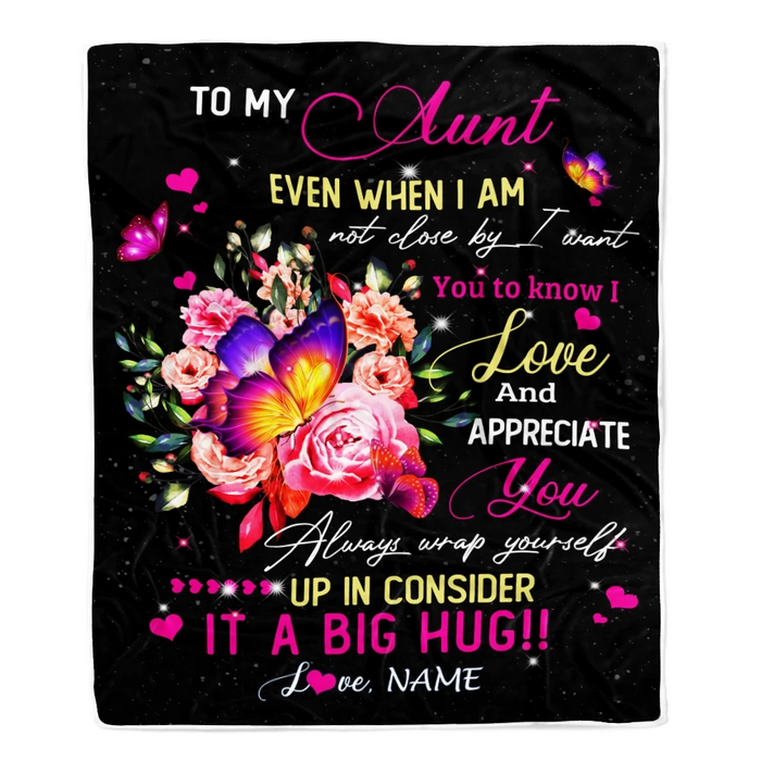 Personalized To My Aunt From Niece Nephew Butterflies Rose Fleece Sherpa Blanket I Want You To Know I Love You