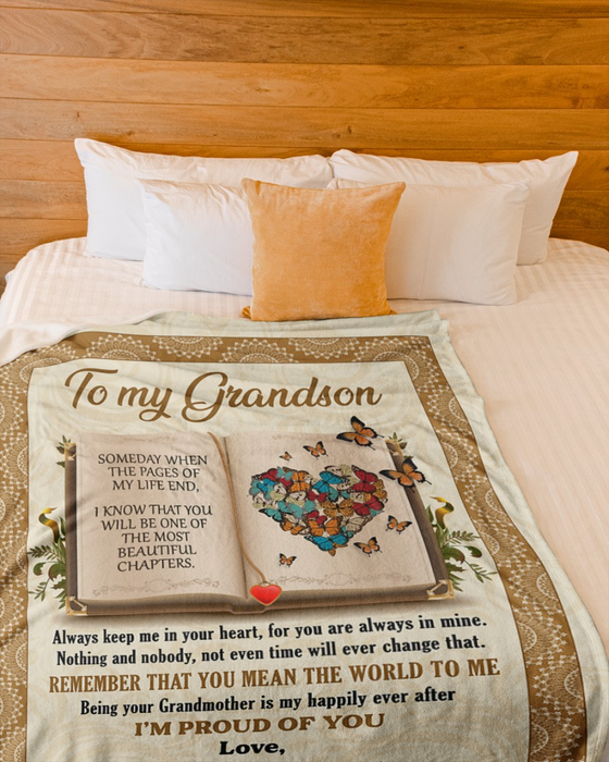 Personalized To My Grandson Blanket From Grandparents Butterflies You Mean The World To Me Custom Name Christmas Gifts