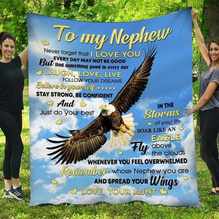 Personalized Premium Fleece Blanket To My Nephew From Aunt Eagle Fly Above The Clouds Sherpa Blanket Custom Name