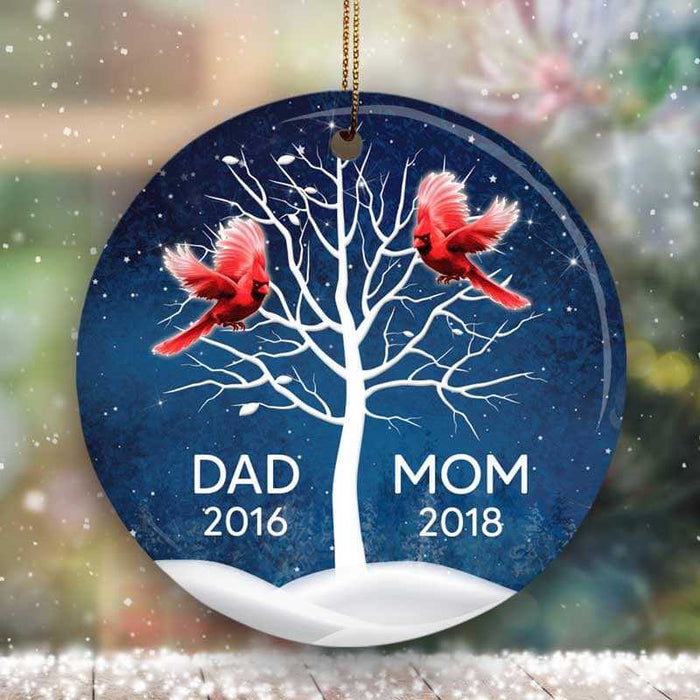 Personalized Memorial Ornament For Dad Mom In Heaven Snowy Tree Cardinal 
 Custom Name Tree Hanging Remembrance Gifts