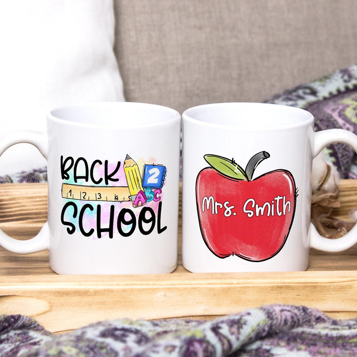 Personalized Ceramic Coffee Mug For Teacher School Stationary & Apple Print Custom Name 11 15oz Back To School Cup