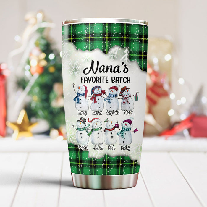 Personalized Tumbler Gifts For Grandma Nana's Favorite Batch Cute Snowmen Custom Grandkids Name Travel Cup For Christmas