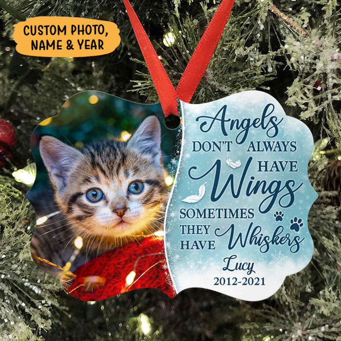 Personalized Memorial Ornament For Pet Loss Angels Don't Always Have Wings Pawprints Custom Name & Photo Funeral Gifts