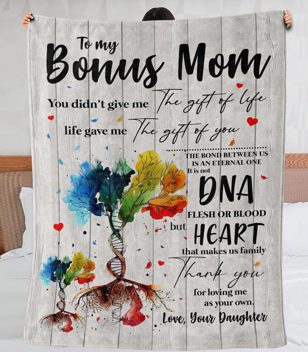 Personalized To My Bonus Mom Blanket From Daughter Heart That Makes Us Family DNA Tree Printed Mother'S Day Blanket
