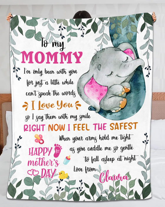 Personalized To My Mommy Blanket From Newborn Daughter Happy 1st Mother'S Day Cute Elephant Printed Custom Name