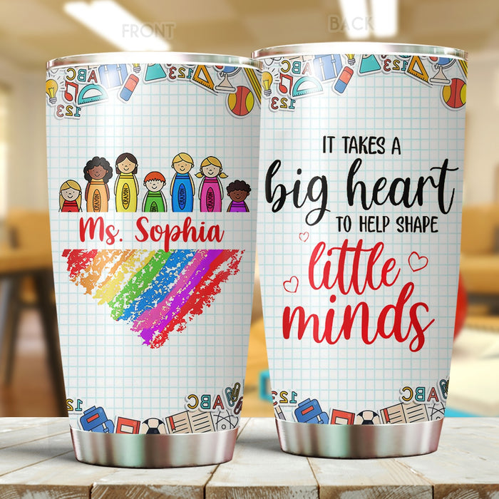 Personalized Travel Tumbler For Teacher 20oz Cup Custom Name Big Heart Little Minds Cute Flower Back To School Gifts
